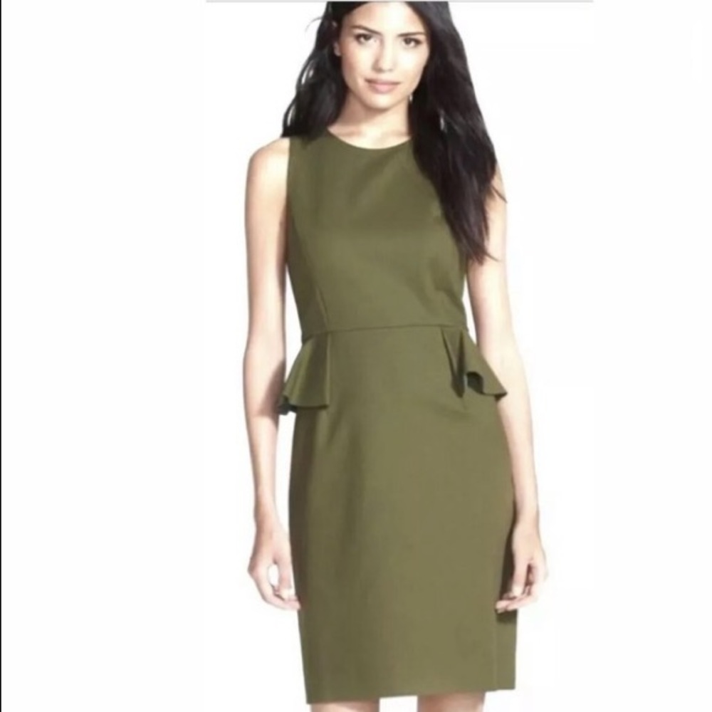 Kate Spade Olive Green Peplum Sheath Dress EUC